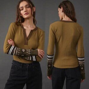 Free People Mikah Layering Cuff Long Sleeve Top in Army Combo